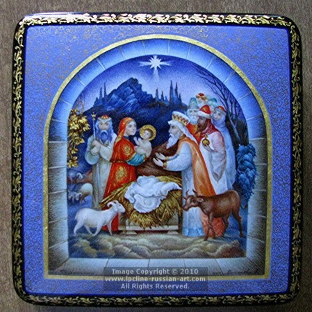 St Russian Lacquer Box Jewelry Box Fedoskino Art Painting School Hand Painted Oil painted George Very detail,Orthodox Icon