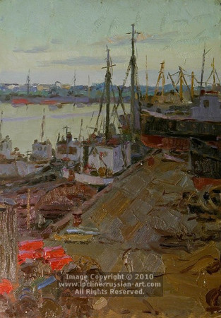 'Ships At The Moorage' by Nikolai Dmitrevich Chernushkin