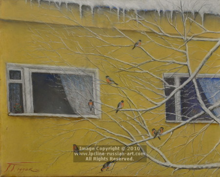 ''Bullfinches' Winter Birds' by Viktor Mikhailovich Baranov