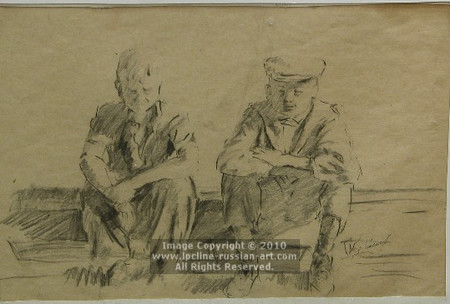 ''Sketch of Village Guys'' by Victor Andreevich Donskoi